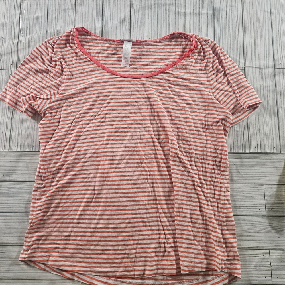 Hanro Womens Orange White Striped Scoop Neck Short Sleeve T-Shirt Size S Small